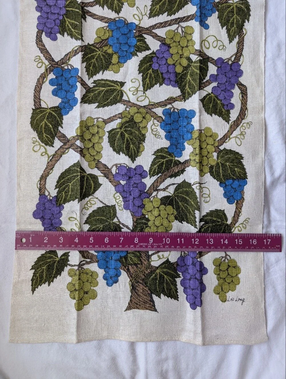 Vintage Lois Long Grape Vine Kitchen Towel in Blue, Purple, Olive